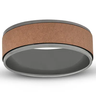 Pompeii3 Mens Black & Hammered Rose Gold 8mm Comfort Fit Wedding Band Size Selectable In Multi
