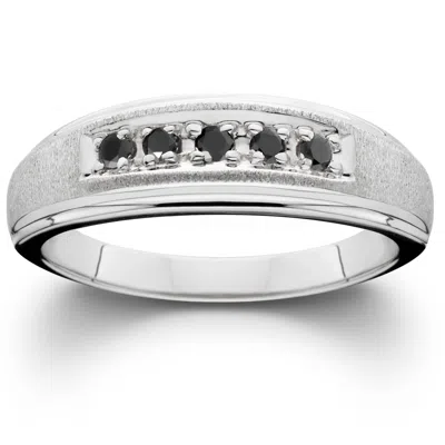 Pompeii3 Mens Black Diamond White Gold Ring Brushed Wedding Band In Multi