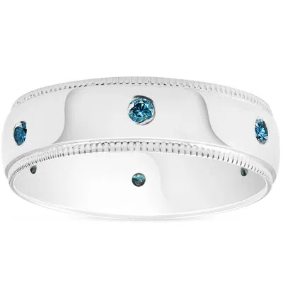 Pompeii3 Mens Blue Diamond Wedding Ring 10k White Gold Size Selectable In Multi