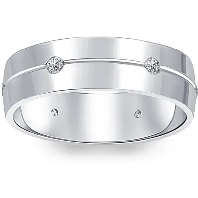 Pompeii3 Mens Comfort Fit Bezel Diamond Wedding 14k White Gold Band Ring Size Selectable In Metallic