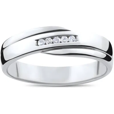 Pompeii3 Mens Cut Diamond Wedding Ring 1/6cttw 10k White Gold High Polished Channel Set In Multi
