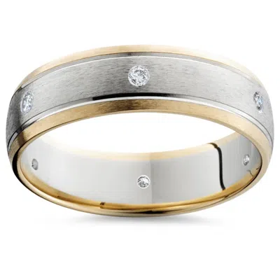 Pompeii3 Mens Diamond 14k Gold 2-tone Brushed Wedding Band 6mm In Multi