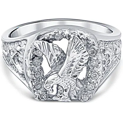 Pompeii3 Mens Diamond American Eagle Ring 10k White Gold In Silver