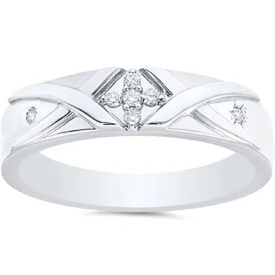 Pompeii3 Mens Diamond Cross Ring 14k White Gold In Silver