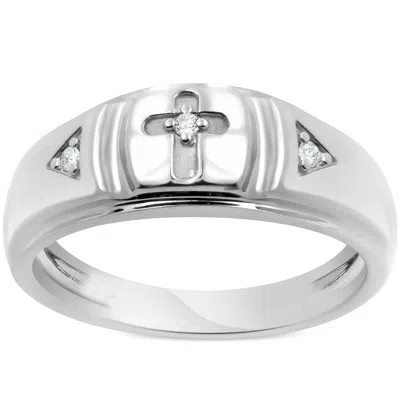Pompeii3 Mens Diamond Cross Wedding Ring 10k White Gold In Metallic