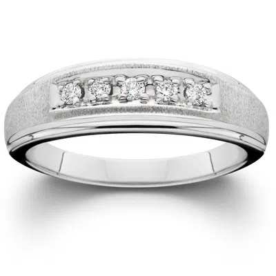 Pompeii3 Mens Diamond Wedding Brushed Ring 10k White Gold In Silver