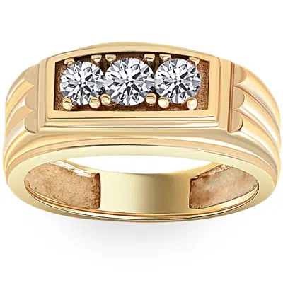 Pompeii3 Mens Gold 3/4ct Three Stone Diamond Anniversary Ring 14k Yellow Gold In Multi