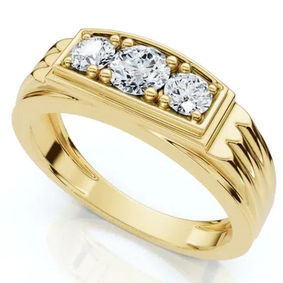 Pompeii3 Mens Gold 3/4ct Three Stone Diamond Anniversary Ring 14k Yellow Gold Size Selectable