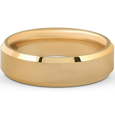 Pompeii3 Mens Gold Plated Tungsten Ring 6mm Comfort Fit Brushed Beveled Edge Wedding Band In Multi
