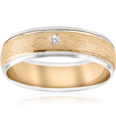Pompeii3 Mens Gold Solitaire Diamond Brushed Wedding Ring Band In Multi