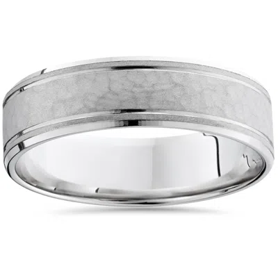 Pompeii3 Mens Hammered 14k White Gold Comfort Fit Ring Band New Size Selectable In Multi