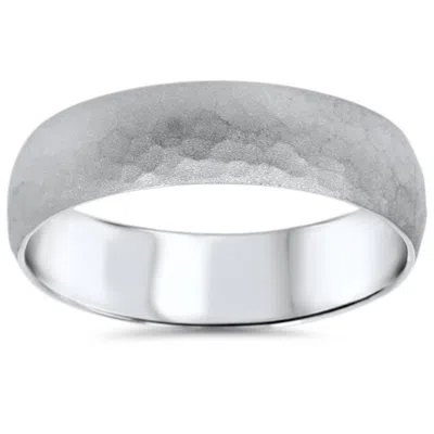 Pompeii3 Mens Hammered White Gold Wedding Band Milgrain Ring 6mm Size Selectable In Multi