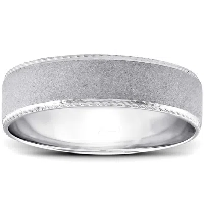 Pompeii3 Mens Hand Braided Flat Brushed Wedding Band 14k White Gold Size Selectable In Multi