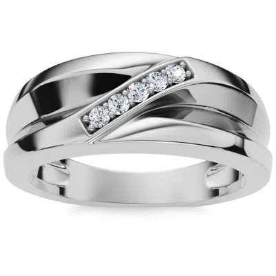 Pompeii3 Mens High Polished White Gold Diamond Anniversary Ring Size Selectable In Metallic