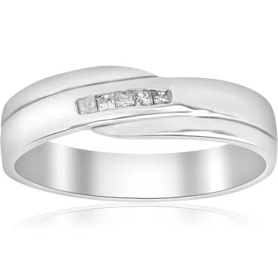 Pompeii3 Mens Princess Cut Diamond Wedding Ring White Gold High Polished Channel Set In Silver