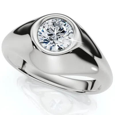 Pompeii3 Mens Solitaire Round Diamond Ring 1ct Anniversary Pinky Ring 14k Gold Lab Grown