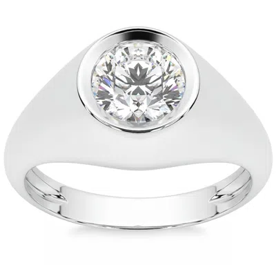 Pompeii3 Mens Solitaire Round Diamond Ring 1ct Anniversary Pinky Ring 14k Gold Lab Grown In Silver