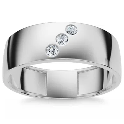 Pompeii3 Mens Three Stone Diamond Ring 10k White Gold High Polished 7mm In Metallic