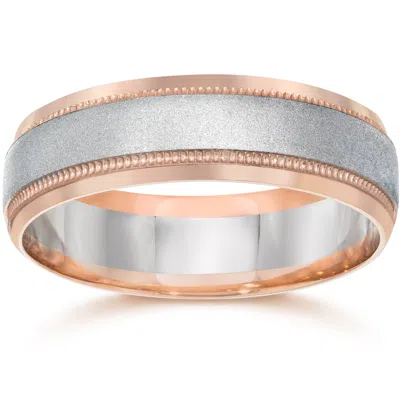 Pompeii3 Mens Two Tone 14k Rose Gold Wedding Band In Multi