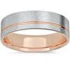 Pompeii3 Mens Two Tone Brushed 14k Rose & White Gold Wedding Band In Silver