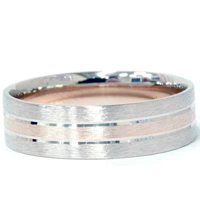 Pompeii3 Mens Two Tone Brushed Wedding Band 14k White & Yellow Gold In Multi