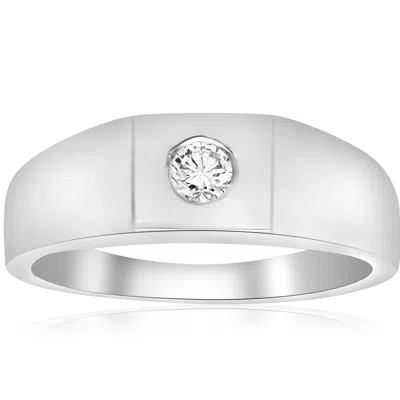 Pompeii3 Mens White Gold 1/4ct Solitaire Bezel Diamond Ring In Multi