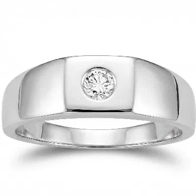 Pompeii3 Mens White Gold 1/4ct Solitaire Bezel Diamond Ring Size Selectable In Silver