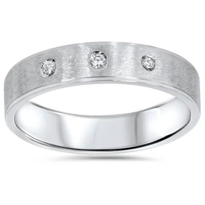 Pompeii3 Mens White Gold Brushed Diamond Wedding Ring Band In Multi