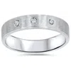 Pompeii3 Mens White Gold Brushed Diamond Wedding Ring Band In Silver