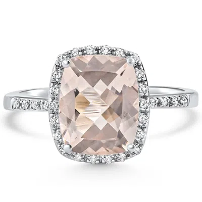 Pompeii3 Morganite Cushion White Gold Diamond Ring Size: 6.5