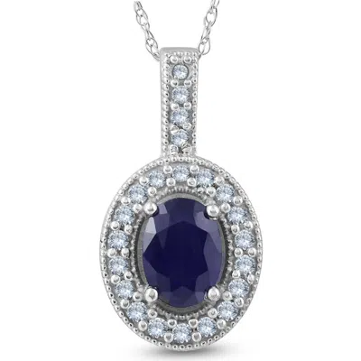 Pompeii3 Oval Blue Sapphire Diamond Solitaire Pendant 14k White Gold In Metallic