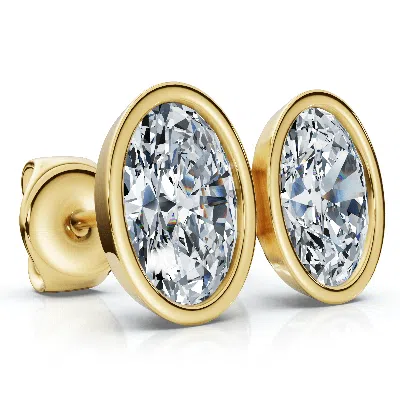 Pompeii3 Oval Cut Diamond Bezel Studs 14k Gold Lab Grown Size: Medium