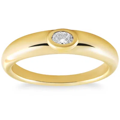 Pompeii3 Oval Diamond 14k Yellow Gold Stackable Dome Polished Band Bezel Ring Lab Grown In Silver