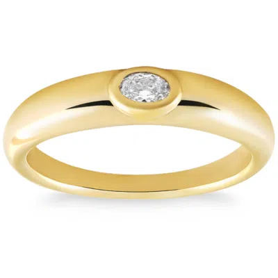 Pompeii3 Oval Diamond 14k Yellow Gold Stackable Dome Polished Band Bezel Ring Lab Grown In Multi