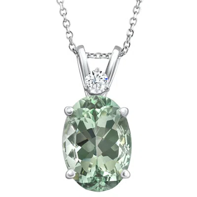 Pompeii3 Oval Green Amethyst Diamond Pendant Women's Necklace 18" White Gold