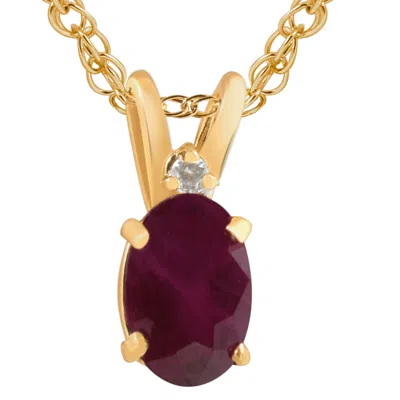 Pompeii3 Oval Ruby & Diamond Solitaire Pendant 14 Kt Yellow Gold With 18" Chain In Red