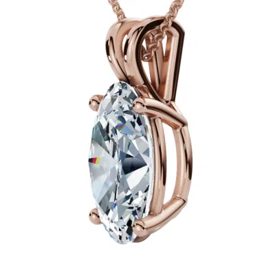 Pompeii3 Oval Solitaire Diamond 4-prong Pendant 14k Gold 18" Necklace Lab Grown In Brown
