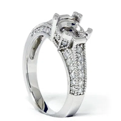 Pompeii3 Pave Diamond Engagement Semi Mount Ring 14k White Gold Setting In Silver