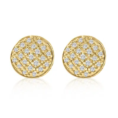 Pompeii3 Pave Diamond Round Studs Screw Back Earrings White Or Yellow Gold 7mm Wide In Silver