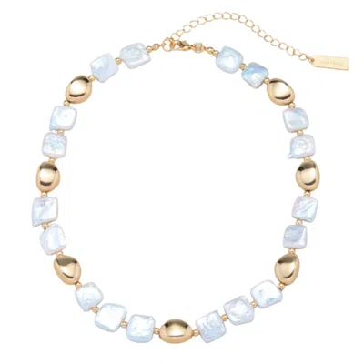 Pompeii3 Pina Square Pearl 18k Yellow Gold Necklace In Blue