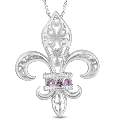Pompeii3 Pink Sapphire Vintage Fleur De Lis Pendant 10kt White Gold 1" In Multi