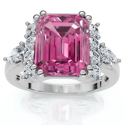 Pompeii3 Pink Topaz 10x8mm & Diamond Ring 14k Gold Lab Grown Ef/vs In Metallic