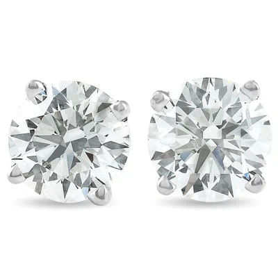 Pompeii3 2 Carat Round Lab Grown Diamond Studs 14k White Gold With Screw Backs In Silver