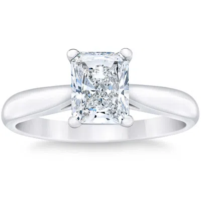 Pompeii3 Platinum 1 Ct Radiant Cut Diamond Solitaire Engagement Ring Lab Grown In Silver
