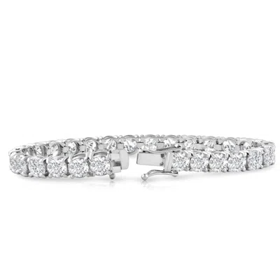 Pompeii3 Platinum 12.58ct Lab Grown Diamond Tennis Bracelet 7" Double Lock Clasp In Silver