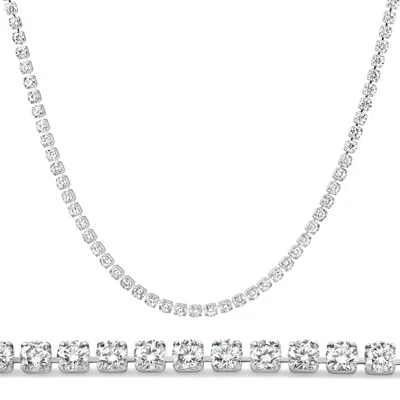 Pompeii3 Platinum 15 3/4ct Diamond Tennis Necklace Lab Grown 17" In Metallic