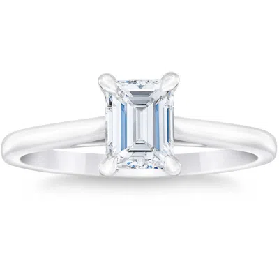 Pompeii3 Platinum 1ct Emerald Cut Diamond Solitaire Engagement Ring Lab Grown In Blue