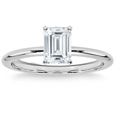 Pompeii3 Platinum 1ct Emerald Cut Diamond Solitaire Engagement Ring Lab Grown In Silver