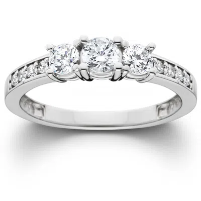 Pompeii3 Platinum 1ct Lab Grown Diamond Three Stone Engagement Ring In Silver