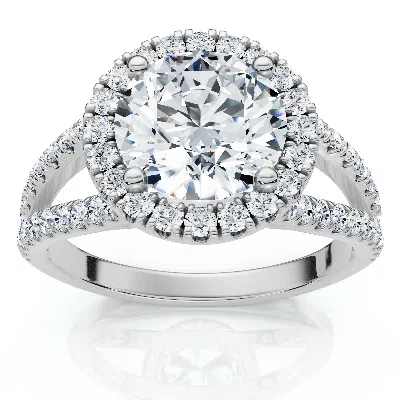 Pompeii3 Platinum 2 Ct Diamond Halo Engagement Ring Split Band Size 6.5 Size: 6.5 In Silver